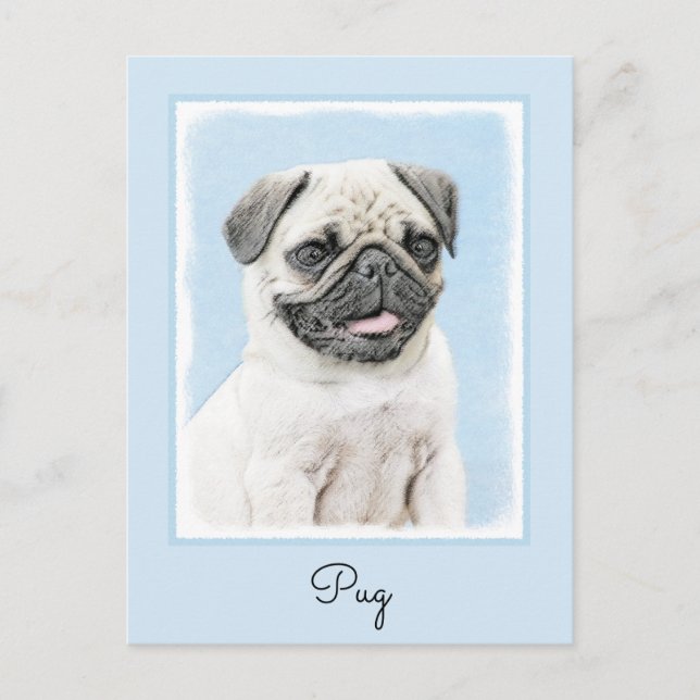 Pug Painting - Cute Original Hund Art Vykort (Framsida)