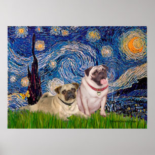 Pug Pair (fawn) - Starry Natt Poster