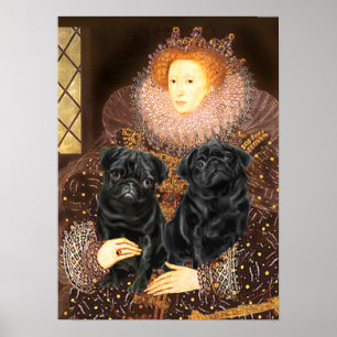 Pug Pair (svart) - Queen Poster