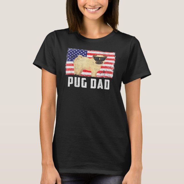Pug Pappa Amerikanska Flagga 4 juli Independence d T Shirt (Framsida)