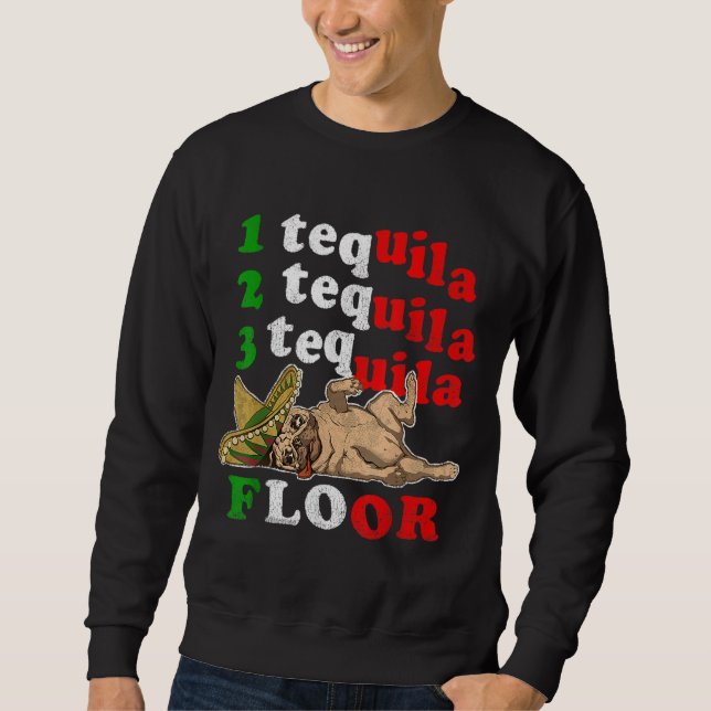 Pug Pappa Funny Fars dag Gift 1 2 3 Tequila Floo Lång Ärmad Tröja (Framsida)