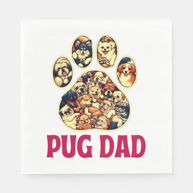 Pug Pappa Hundälskare Far dag Tee Pappersservett (Framsidan)