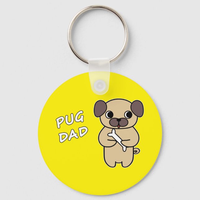 PUG Pappa - Ljust Gul Nyckelring (Framsida)