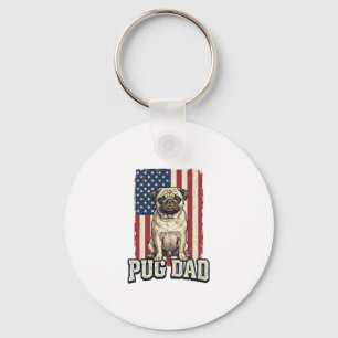 Pug Pappa Patriotisk Vintage Gravyr Hund T-Shirt D Nyckelring