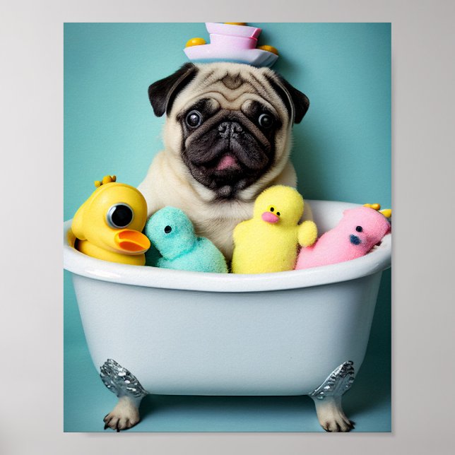 Pug Paradise: En baddräkt i Tub Poster (Framsidan)