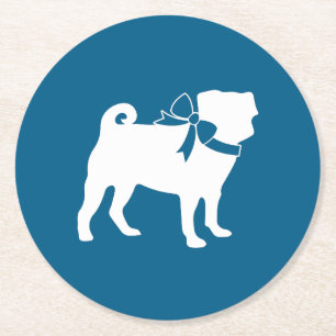 Pug Party Blue Theme Firande Underlägg Papper Rund