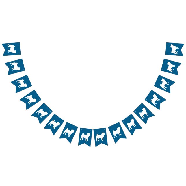 Pug Party Blue Theme Firande Vimplar (Alla)