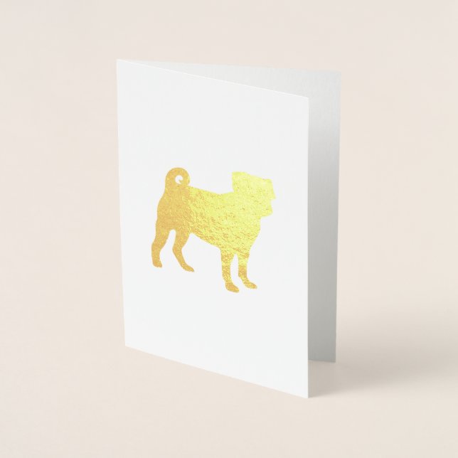 Pug Party Theme - Guld Folierat Kort (Framsida)