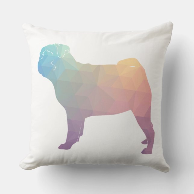 Pug Pastel Färgad Geometric Mönster Silhouette Kudde (Framsida)