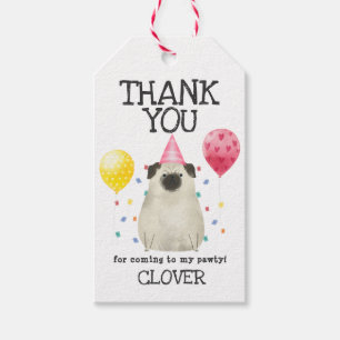 Pug Pawty Hund Birthday Tack Favor Gift Märkre Presentetikett