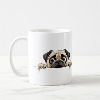 Pug Peeking Cute Adsible Tecknad Animal Joy Kaffemugg