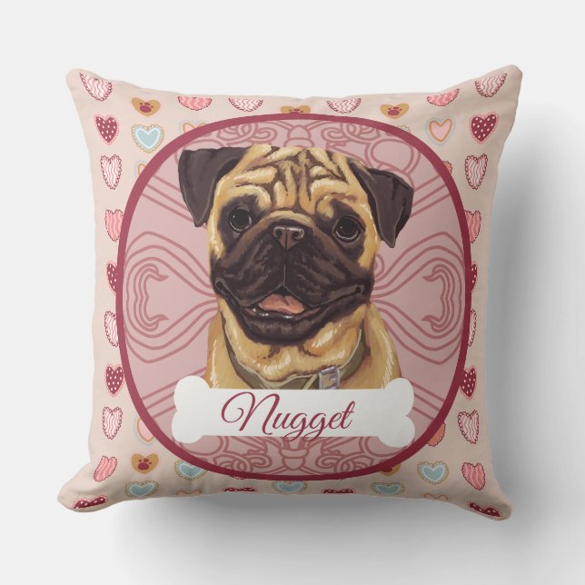 Pug Personalize Valentine Pillow Kudde (Framsida)