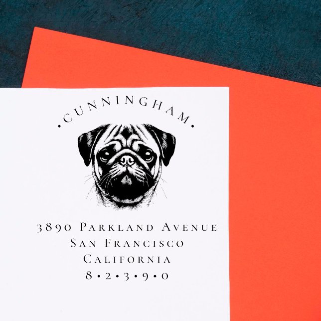 Pug Pet Hund Family Namn och Returadress Stämpel (Skapare uppladdad)