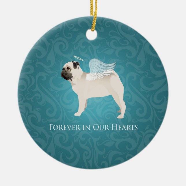 Pug Pet Memorial - Pug Angel Julgransprydnad Keramik (Framsidan)