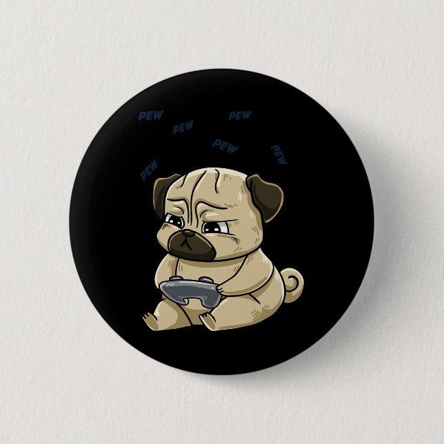 Pug Pew Gamepad Cute Hob Knapp (Framsida)