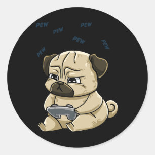 Pug Pew Gamepad Cute Hob Runt Klistermärke