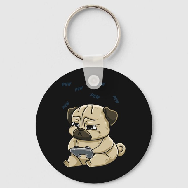 Pug Pew Gamepad Söt Hob  Nyckelring (Framsida)