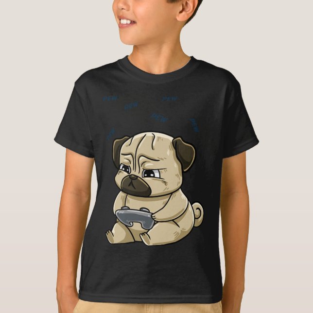 Pug Pew Gamepad Söt Hob  T Shirt (Framsida)