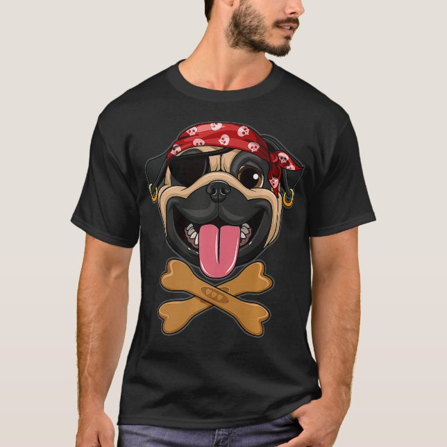 Pug Pirat Halloween Costume Skull Hund Biscuit T Shirt (Framsida)