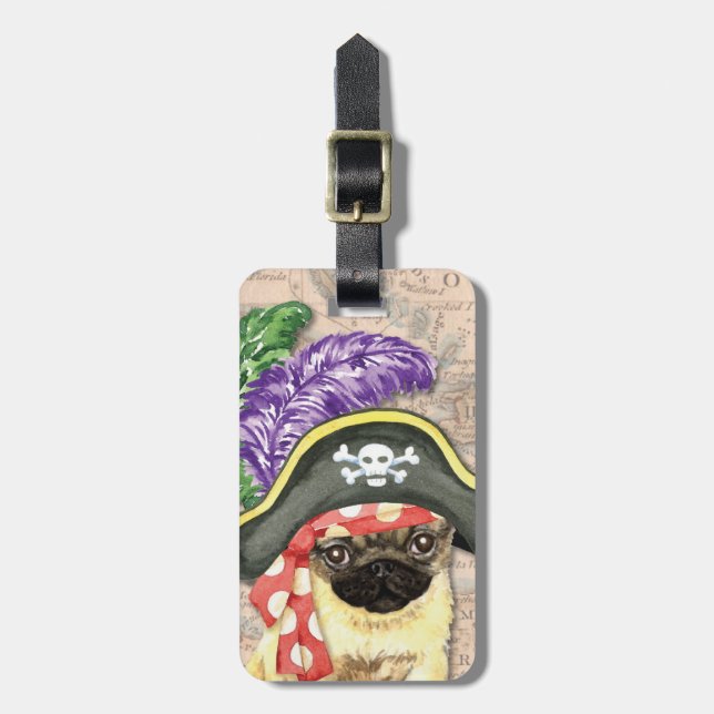 Pug Pirat Luggage Tag Bagagebricka (Vertikal Framsida)