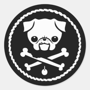 Pug Pirat Runt Klistermärke