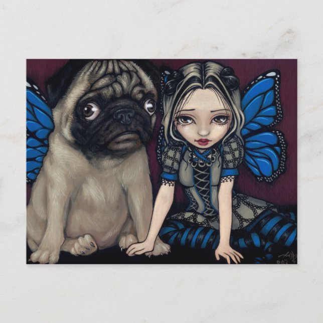 "Pug Pixie" vykort (Framsida)