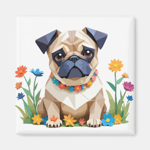 Pug Play Adsible Roligt Animal Colorful Geometric Magnet