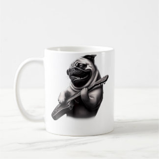 Pug Playing Guitar - Funny Rock Music Guitar Pug Kaffemugg