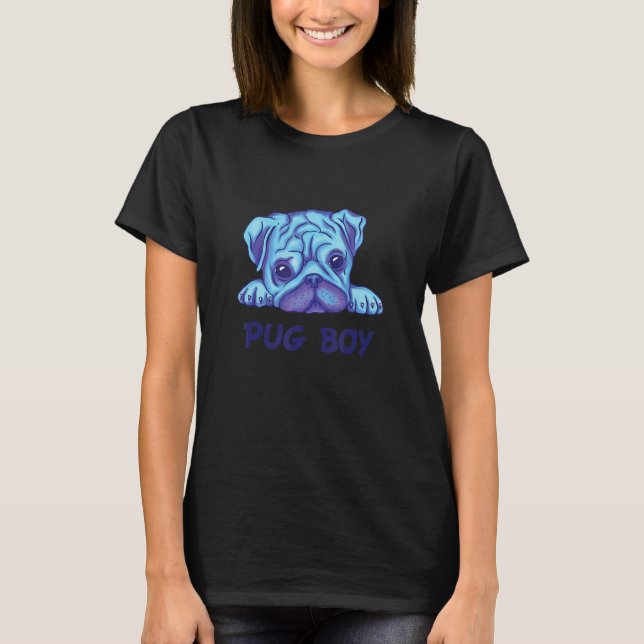 Pug Pojke Hund Ansikte Pug T Shirt (Framsida)