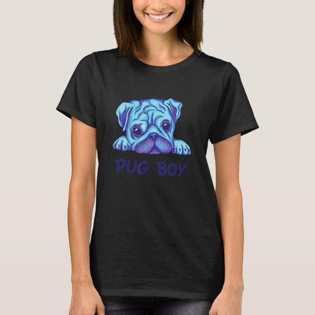 Pug Pojke Hund Ansikte Pug T Shirt (Framsida)