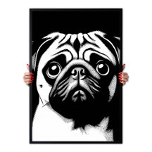 Pug Pop Art Vit & Svart Rolig Chic Estetik