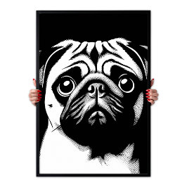 Pug Pop Art Vit & Svart Rolig Chic Estetik Poster