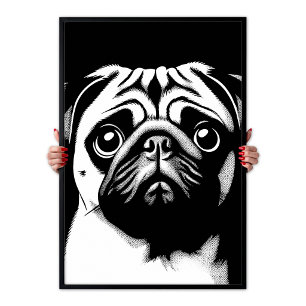 Pug Pop Art Vit & Svart Rolig Chic Estetik Poster