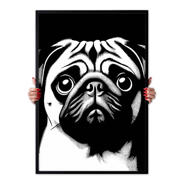 Pug Pop Art Vit & Svart Rolig Chic Estetik Poster (Pug Pop Art White & Black Fun Chic Aesthetic Poster)