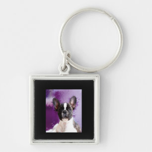 Pug Porträtt Art Cute Pug Fyrkantig Silverfärgad Nyckelring