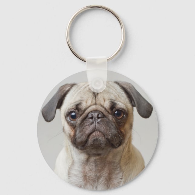 Pug Porträtt Nyckelring (Framsida)