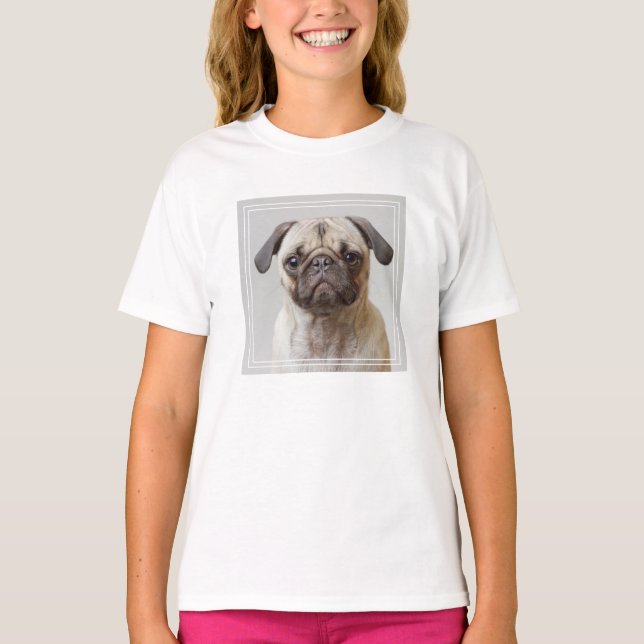 Pug Porträtt T Shirt (Framsida)