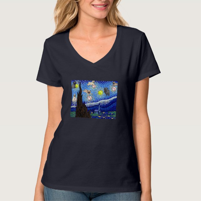 Pug, Pug Älskare, Starry Night Hund T Shirt (Framsida)