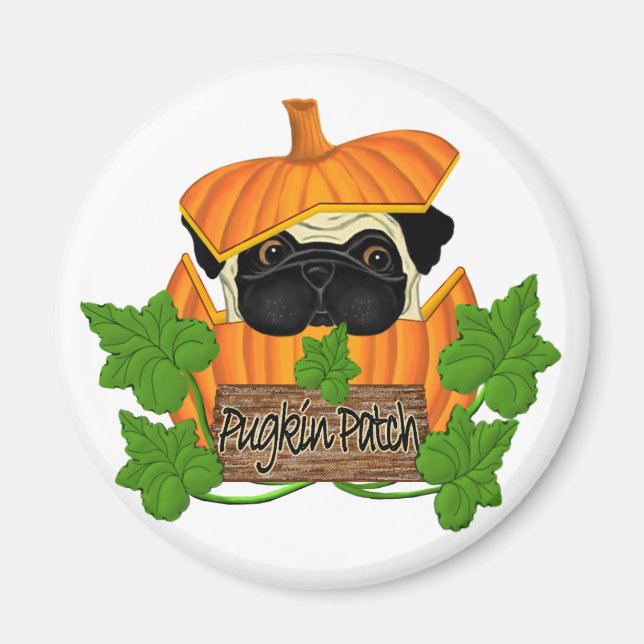 Pug Pumpkin Patch Magnet (Framsidan)