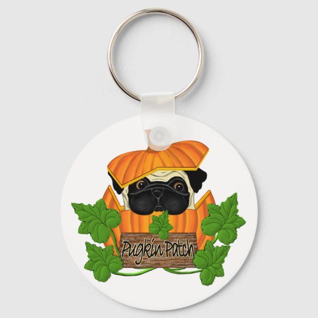 Pug Pumpkin Patch Nyckelring (Framsida)