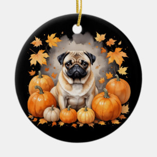 Pug Pumpkin Thanksgiving Fall Halloween Hund älska Julgransprydnad Keramik