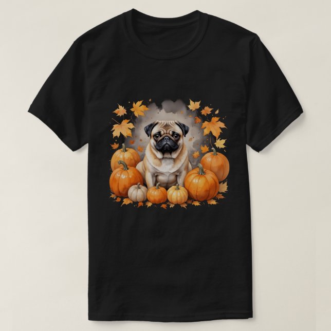 Pug Pumpkin Thanksgiving Fall Halloween Hund älska T Shirt (Design framsida)