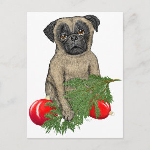 Pug Puppy Adult Juli Hund Art Helg Vykort