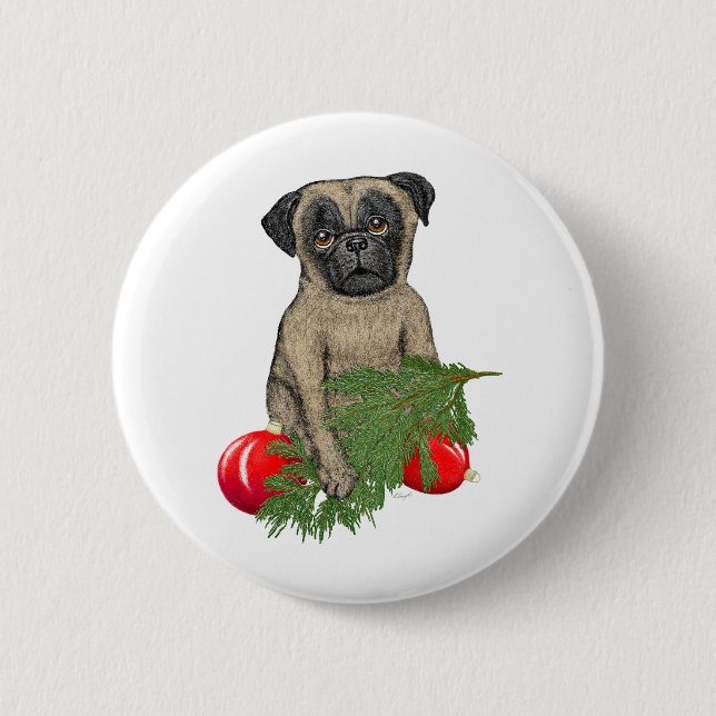 Pug Puppy Adult Juli Hund Art Knapp (Framsida)