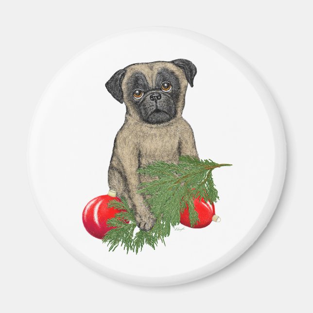 Pug Puppy Adult Juli Hund Art Magnet (Framsidan)