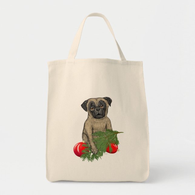 Pug Puppy Adult Juli Hund Art Tygkasse (Framsidan)