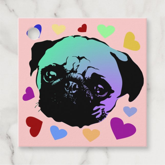 Pug Puppy Dog PopArt Retro Style Gåvor Etiketter (Framsida)