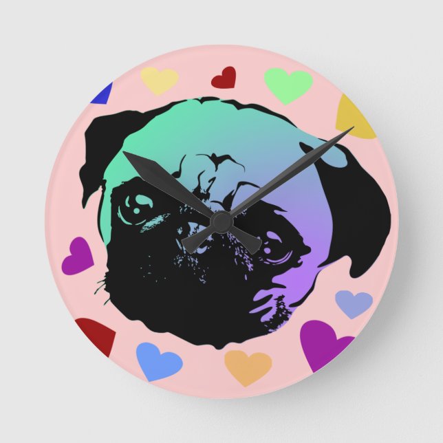 Pug Puppy Dog PopArt Retro Style Rund Klocka (Framsida)