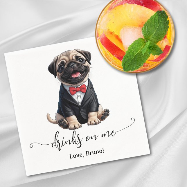 Pug Puppy Drinks på mig Hund Bröllop Pappersservett (Pug Puppy Drinks On Me Dog Wedding Napkins)