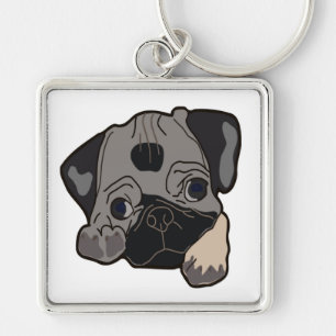 PUG PUPPY FYRKANTIG SILVERFÄRGAD NYCKELRING
